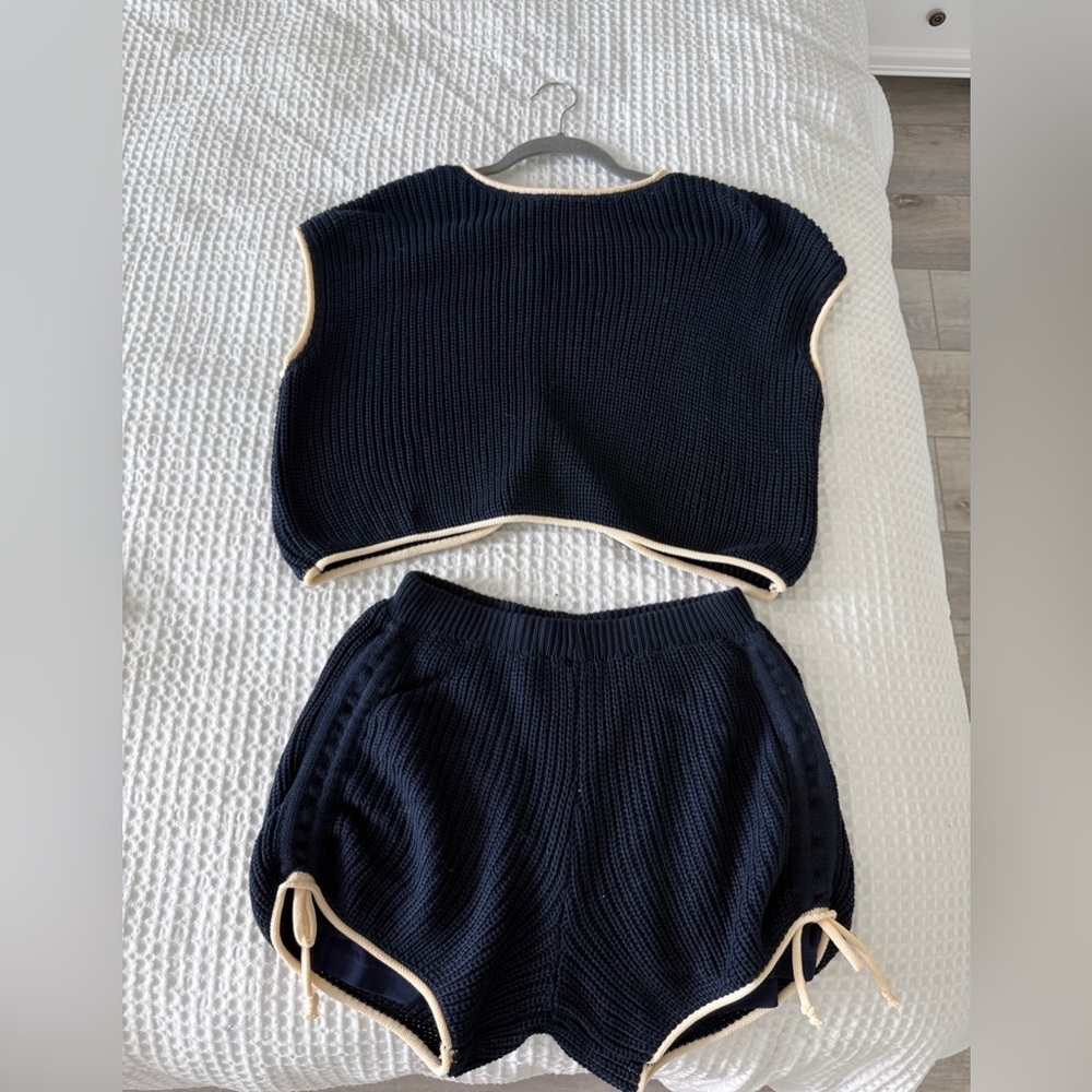 Miou Muse - Navy Knit Sleeveless Top and Shorts Set